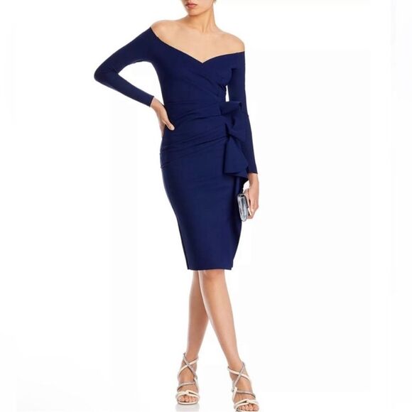 Chiara Boni La Petite Robe Silveria Off-the-Shoulder Dress Navy, NWT, Size 6 - Picture 6 of 12